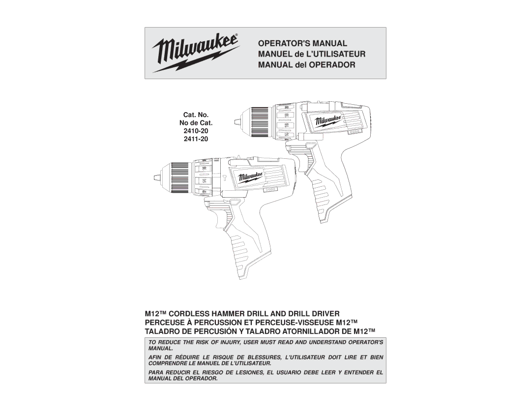 Milwaukee Milwaukee 2411-22 manual Operators Manual 