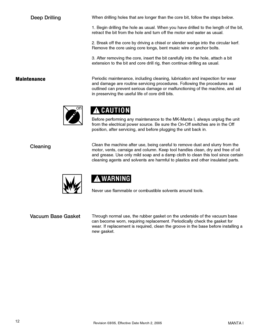 Milwaukee MK-Manta I owner manual Deep Drilling, Maintenance, Cleaning 