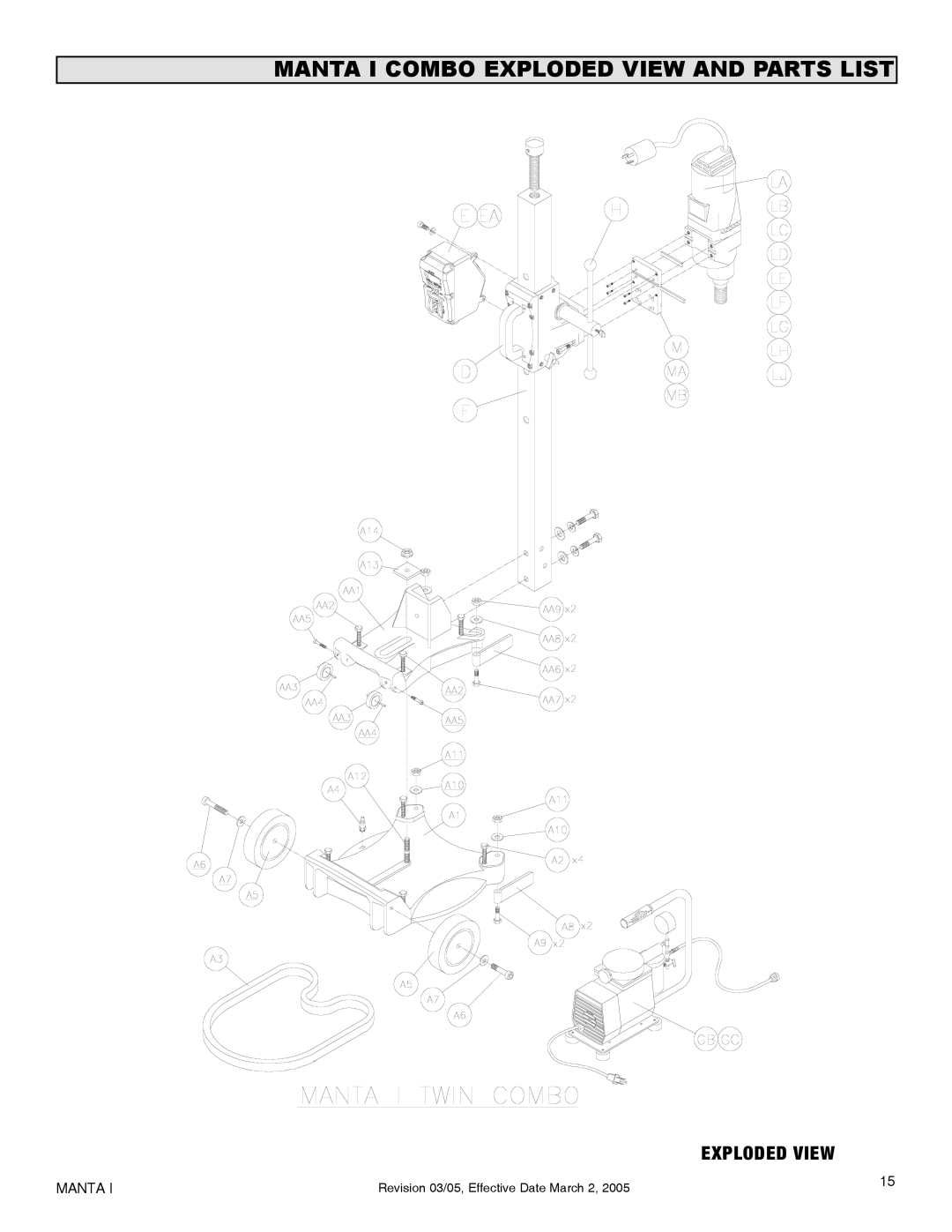 Milwaukee MK-Manta I owner manual Manta I Combo Exploded View and Parts List 