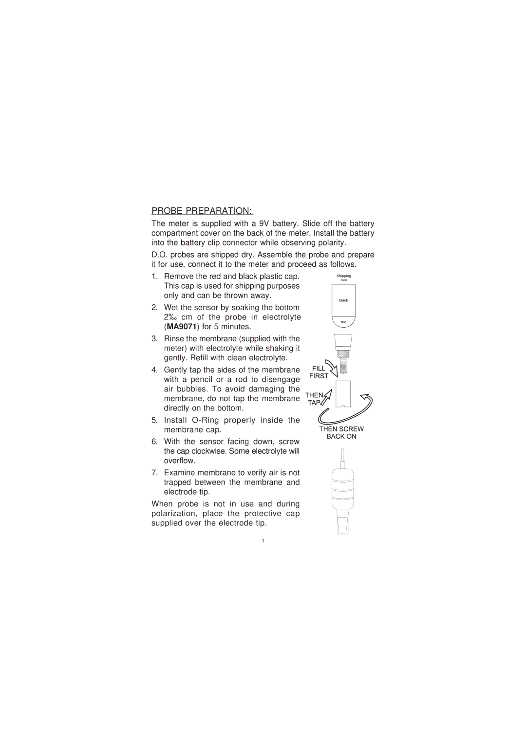 Milwaukee MW600 user manual Probe Preparation 