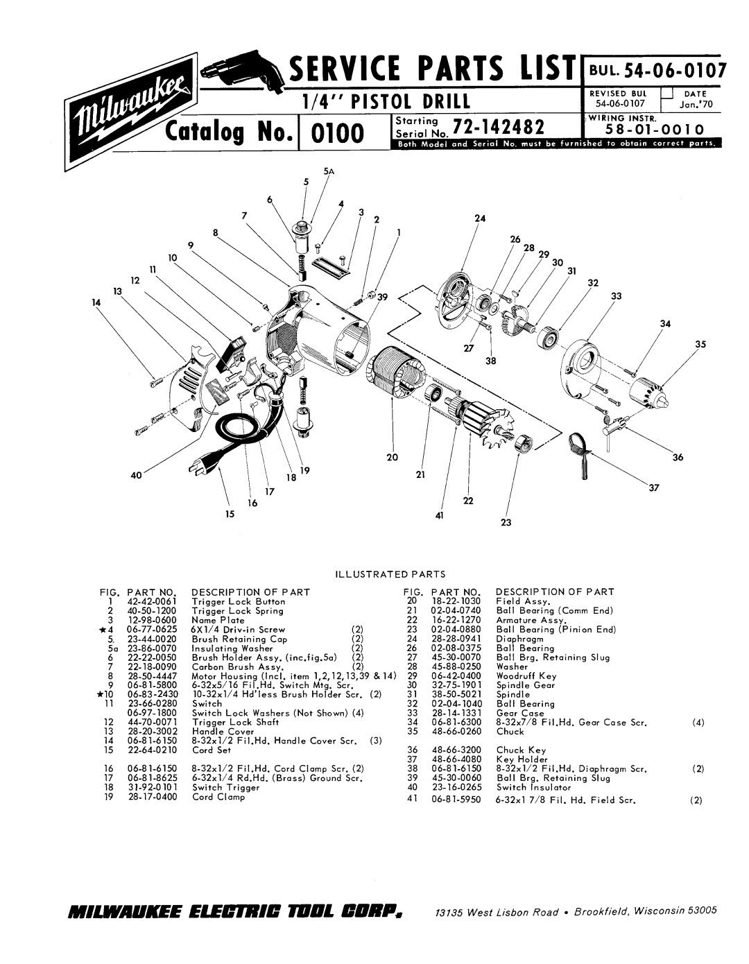 Milwaukee Pistol Drill manual Illustrated Parts Description, Part Description 