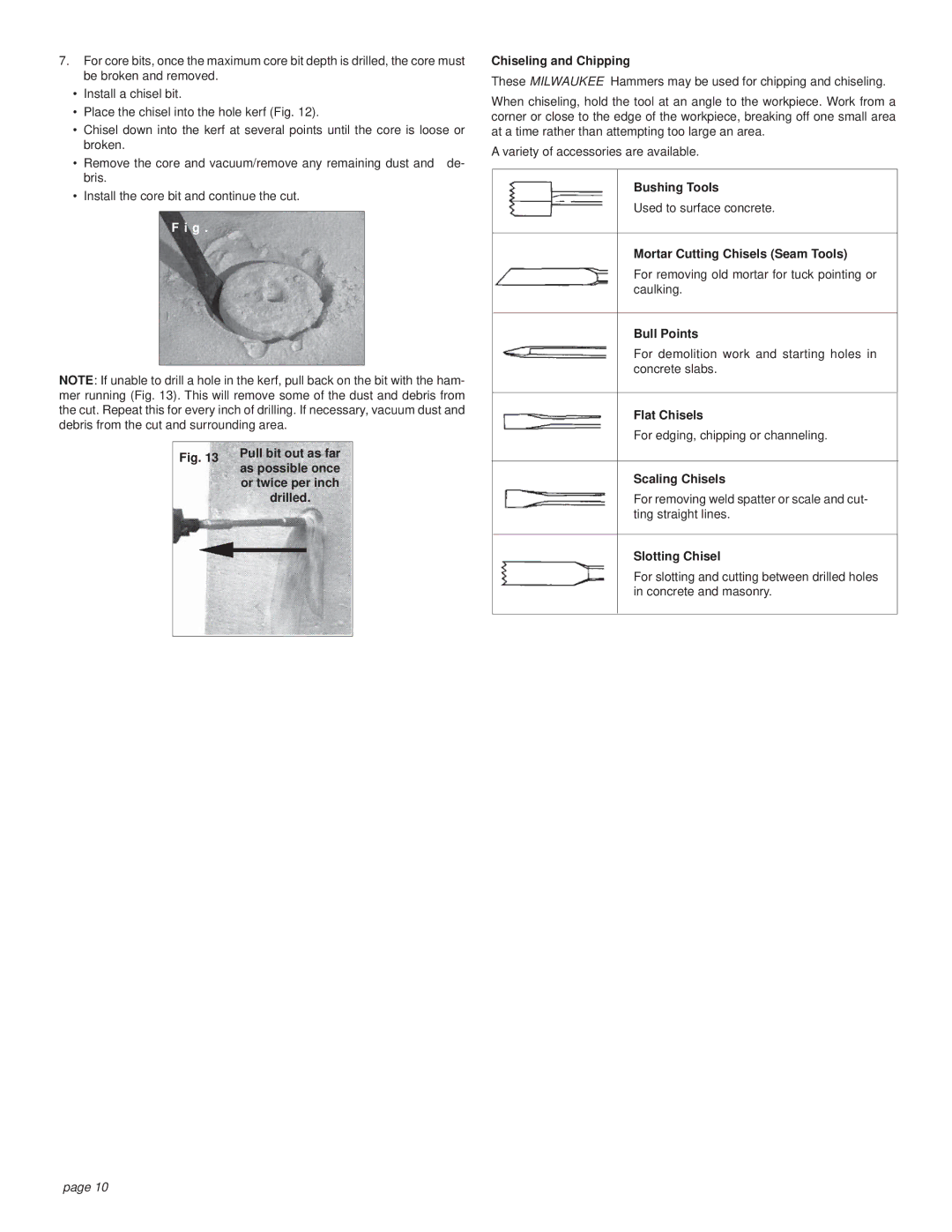 Milwaukee Rotary Hammer Pull bit out as far, Chiseling and Chipping, Bushing Tools, Mortar Cutting Chisels Seam Tools 