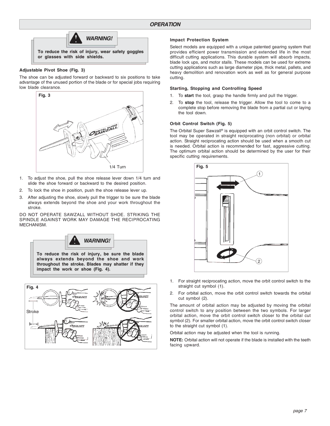 Milwaukee Sries 6521 manual Operation, Impact Protection System, Starting, Stopping and Controlling Speed 