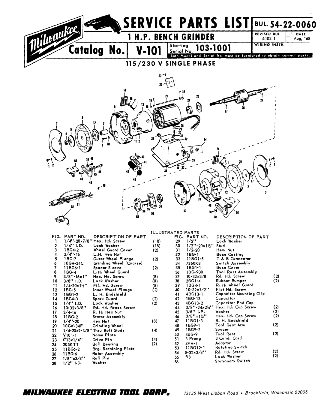 Milwaukee V-101 manual 188, Wwiyivzj, 115/230 V Single Phase, 27 iwx3/a*~, Illustrated Parts Description 