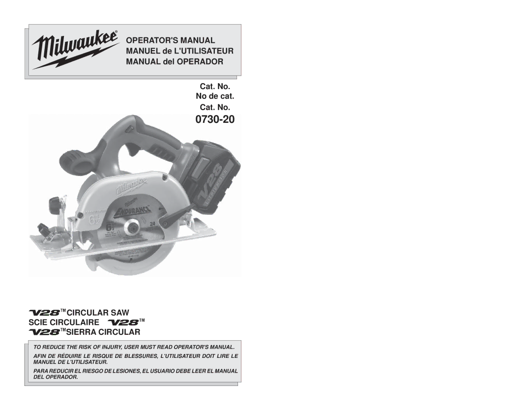 Milwaukee V28 manual 0730-20 