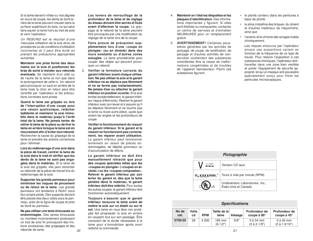 Milwaukee V28 manual No de Volts, Profondeur de, 200 165 mm 54 mm 40 mm 