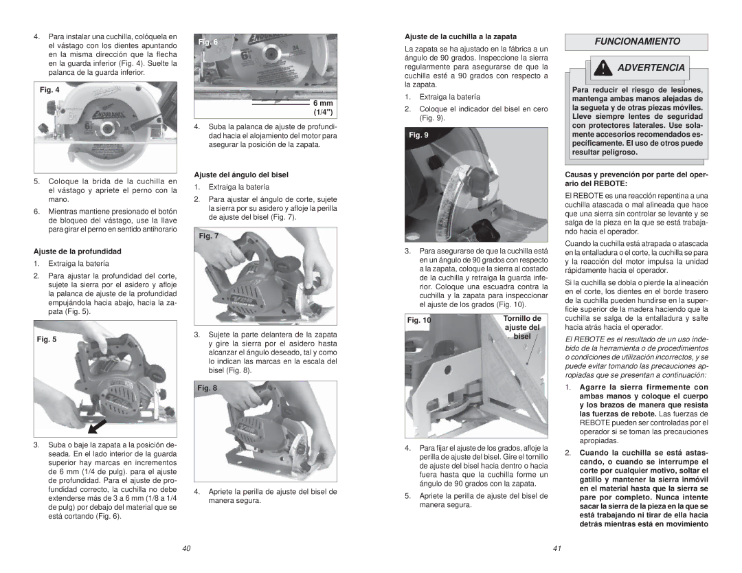 Milwaukee V28 manual Funcionamiento Advertencia 