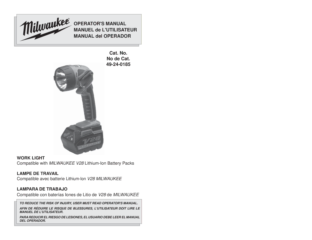 Milwaukee worklight manual Operators Manual 