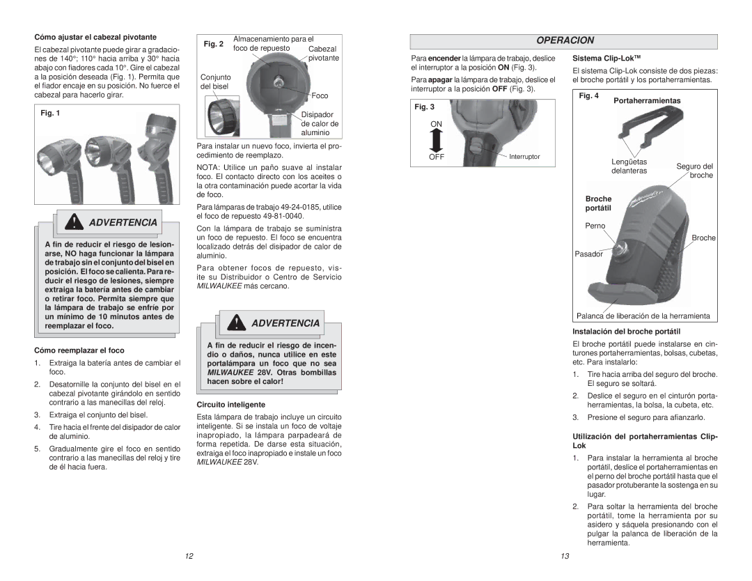 Milwaukee worklight manual Operacion 