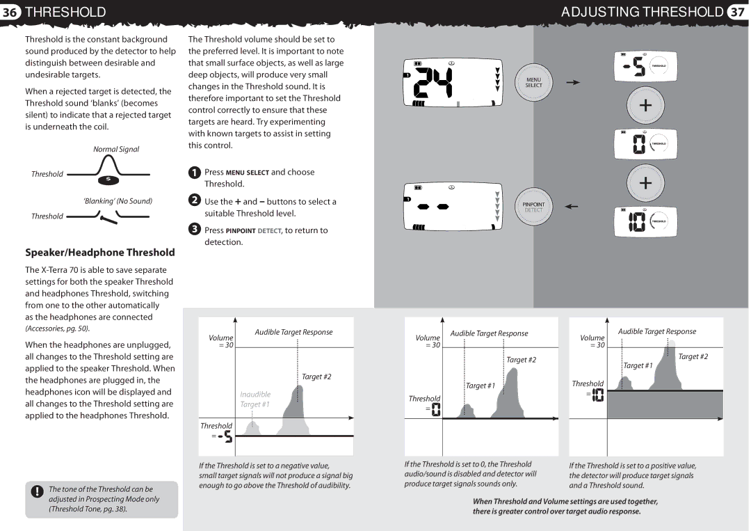 Minelab 4901 - 0059 quick start Adjusting Threshold, Speaker/Headphone Threshold 