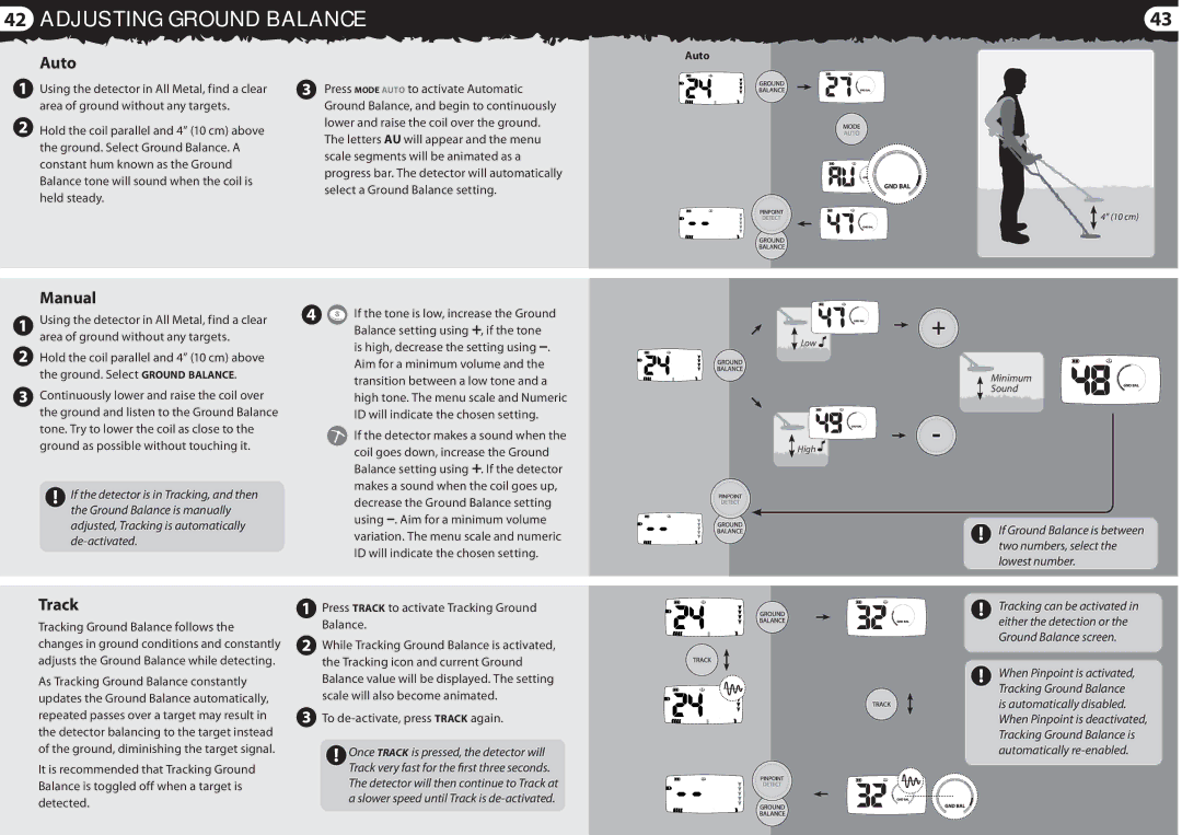 Minelab 4901 - 0059 quick start Adjusting Ground Balance, Auto 