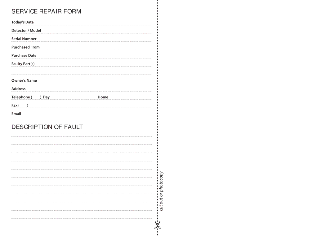 Minelab 4901 - 0059 quick start Description of Fault 