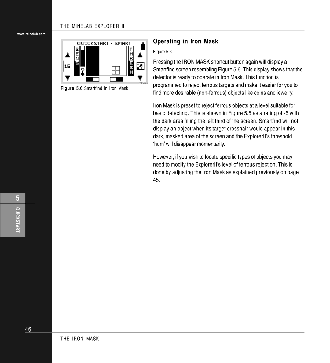 Minelab II quick start Operating in Iron Mask, Smartfind in Iron Mask 