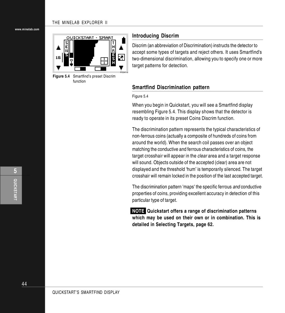 Minelab II quick start Introducing Discrim, Smartfind Discrimination pattern 