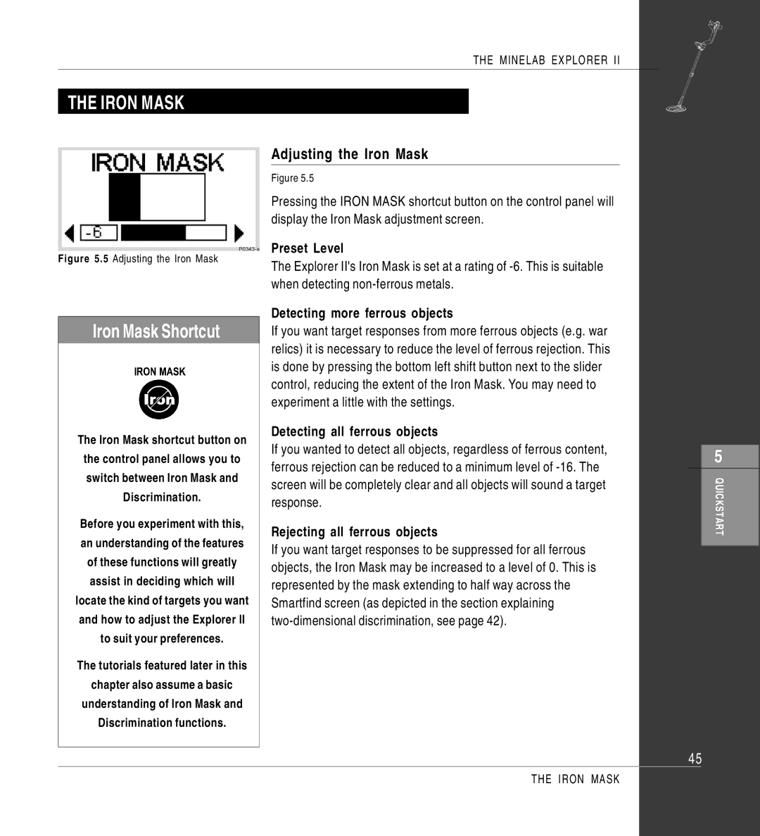 Minelab II quick start Adjusting the Iron Mask 