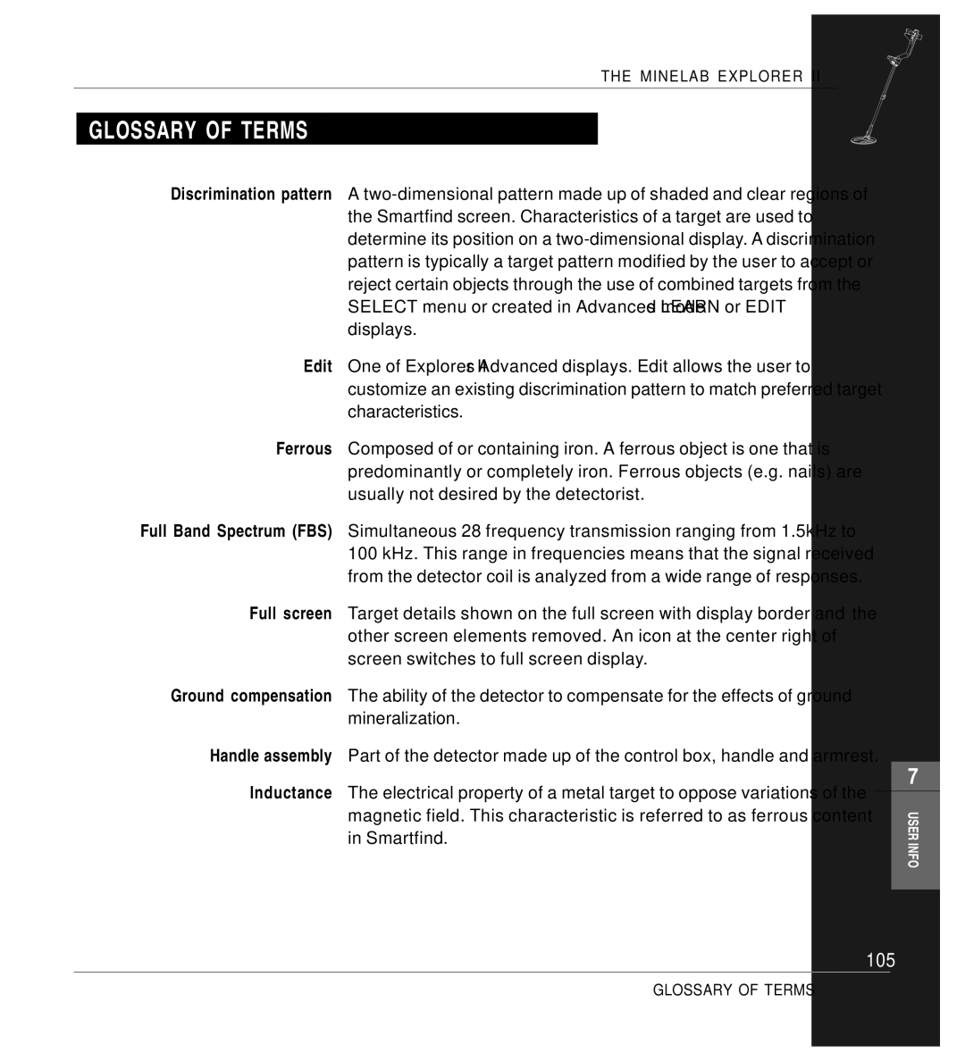 Minelab Mine lab Explorer IITM, P0591-A manual 105 