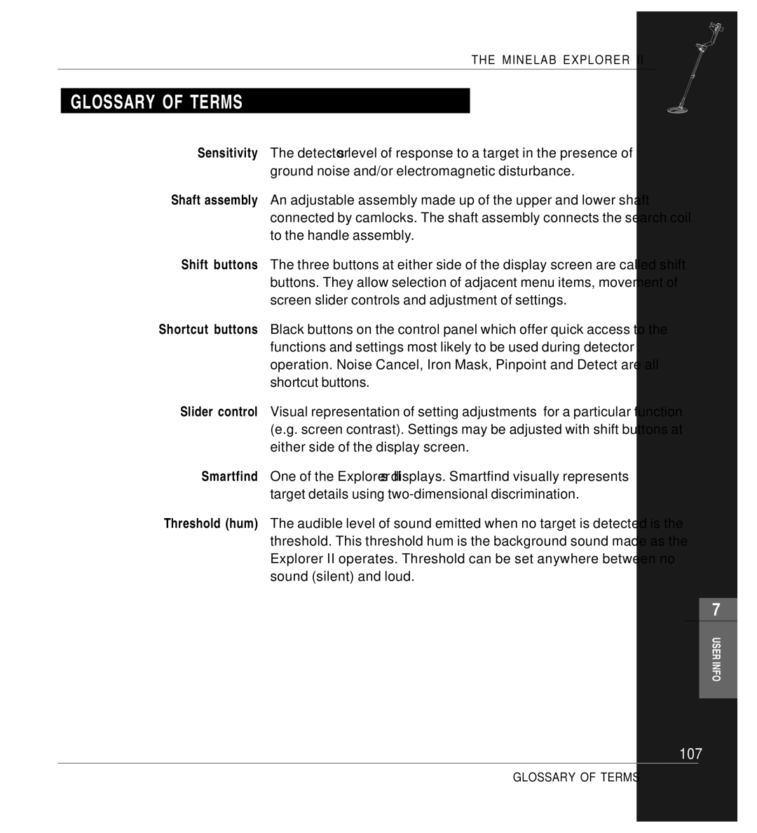 Minelab Mine lab Explorer IITM, P0591-A manual 107 