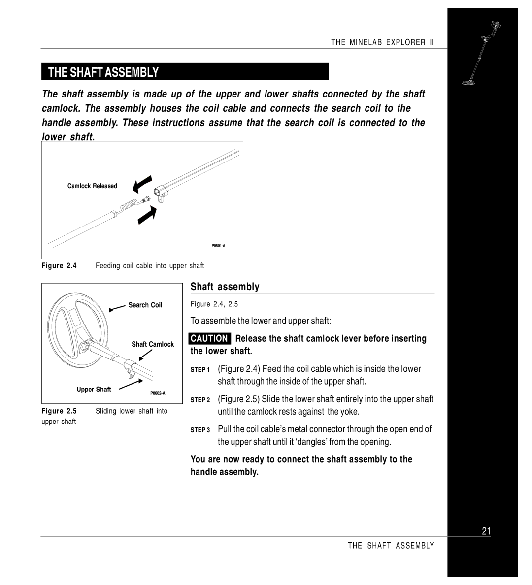 Minelab Mine lab Explorer IITM, P0591-A manual Shaft assembly, To assemble the lower and upper shaft, Lower shaft 