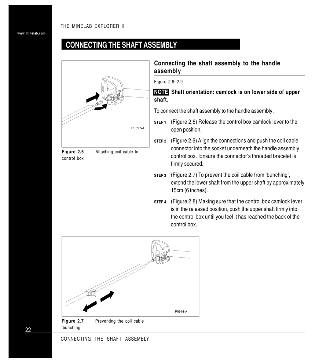 Minelab P0591-A manual Connecting the Shaft Assembly, Connecting the shaft assembly to the handle assembly 