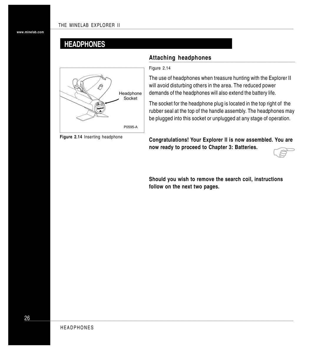 Minelab P0591-A, Mine lab Explorer IITM manual Headphones, Attaching headphones 