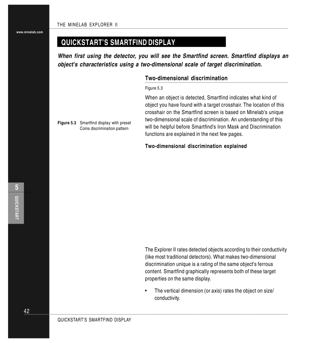 Minelab P0591-A, Mine lab Explorer IITM manual QUICKSTART’S Smartfind Display, Two-dimensional discrimination explained 