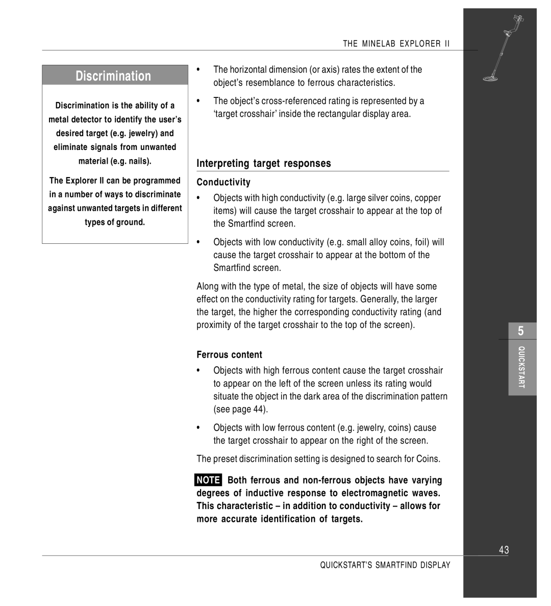 Minelab Mine lab Explorer IITM, P0591-A manual Interpreting target responses, Conductivity, Ferrous content 