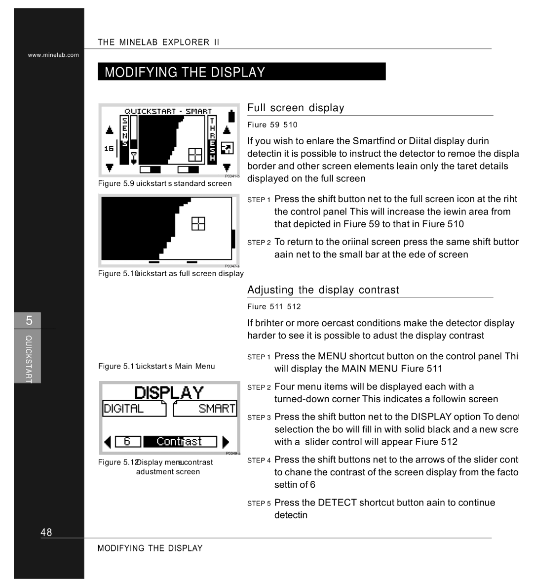 Minelab P0591-A, Mine lab Explorer IITM manual Modifying the Display, Full screen display, Adjusting the display contrast 