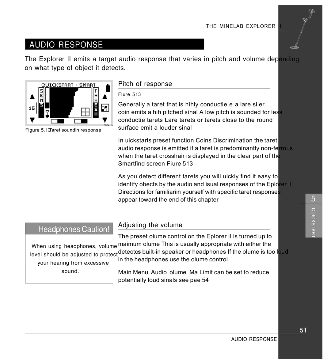 Minelab Mine lab Explorer IITM, P0591-A manual Audio Response, Pitch of response, Adjusting the volume 