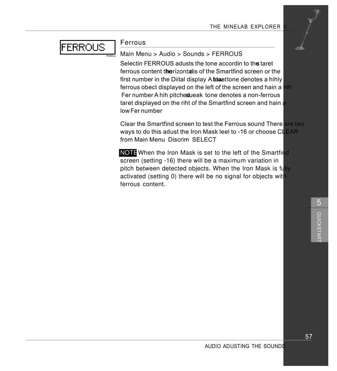 Minelab Mine lab Explorer IITM, P0591-A manual Main Menu Audio Sounds Ferrous 