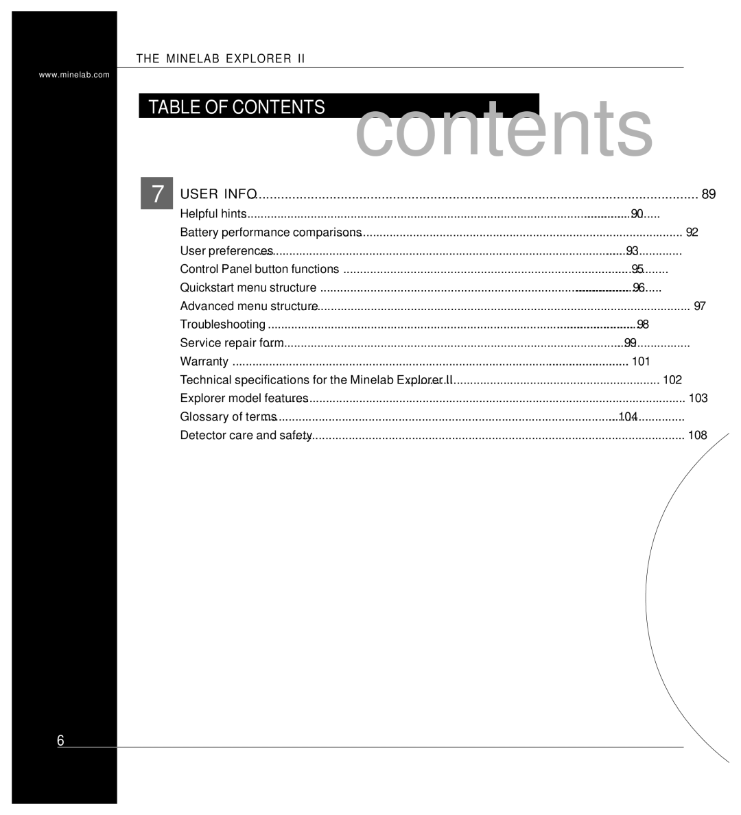 Minelab P0591-A, Mine lab Explorer IITM manual User Info 