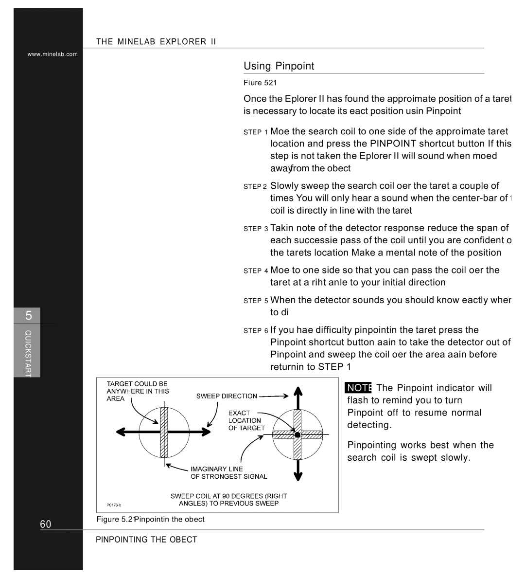 Minelab P0591-A, Mine lab Explorer IITM manual Using Pinpoint, Pinpointing the object 