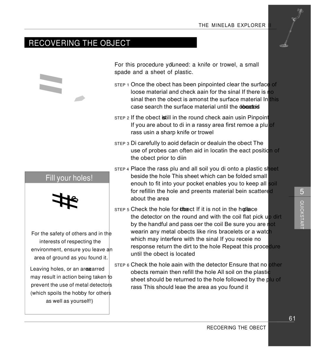 Minelab Mine lab Explorer IITM, P0591-A manual Fill your holes 