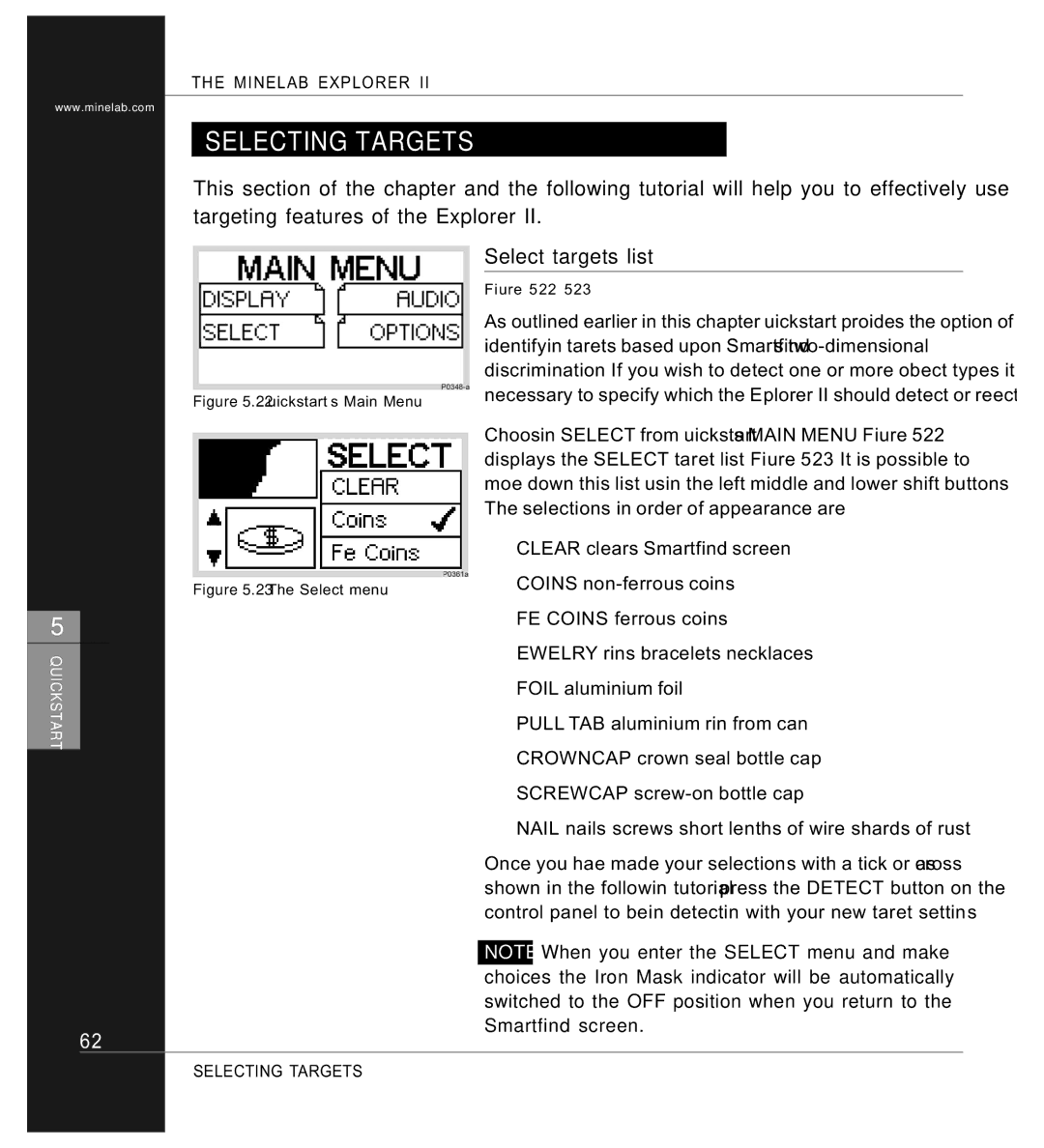 Minelab P0591-A, Mine lab Explorer IITM manual Selecting Targets, Select targets list 