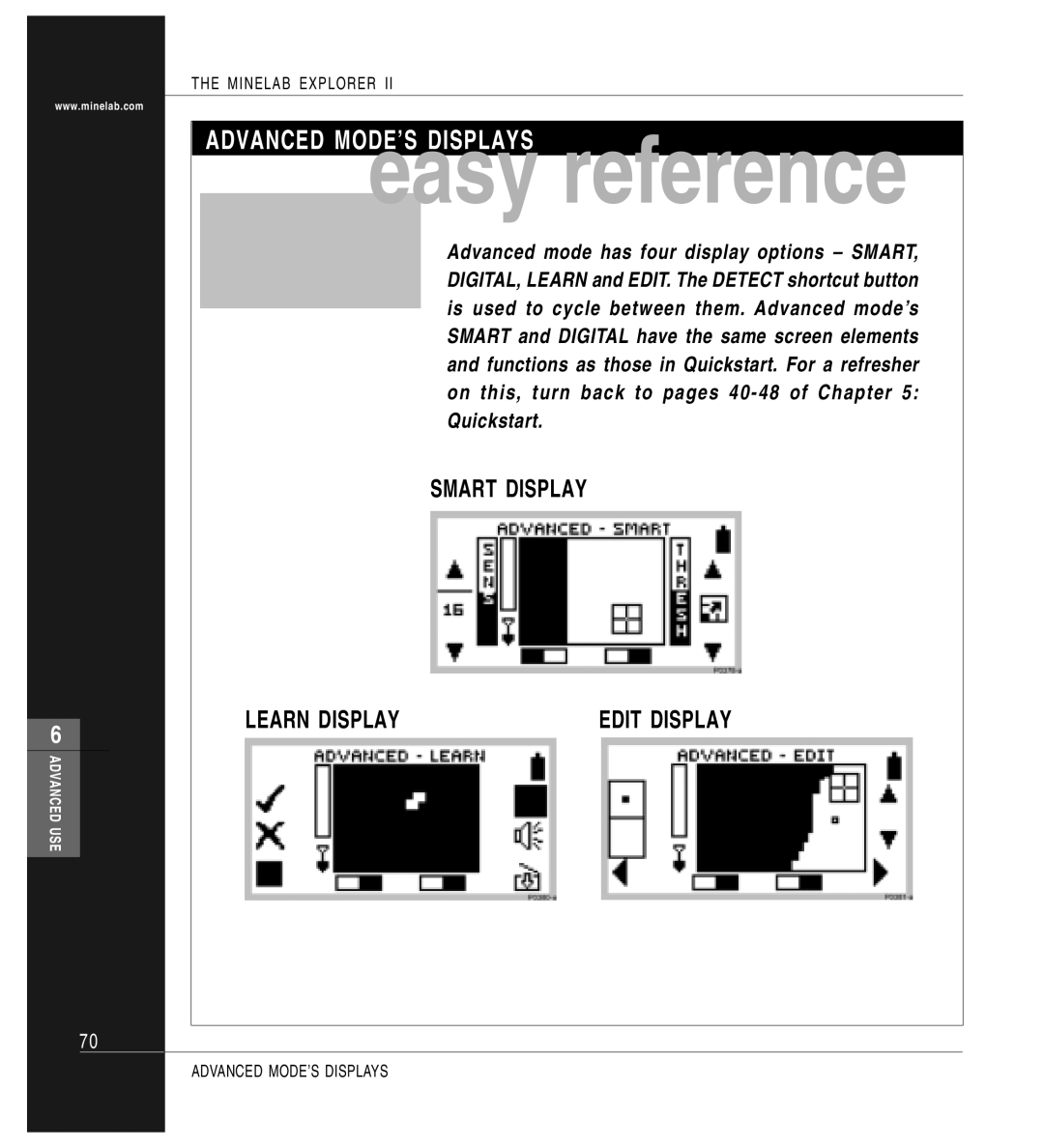 Minelab P0591-A, Mine lab Explorer IITM manual Advanced MODE’S Displays 