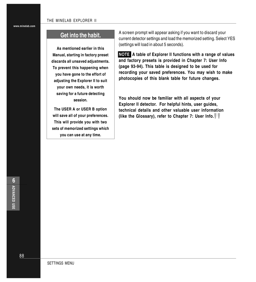 Minelab P0591-A, Mine lab Explorer IITM manual Get into the habit, As mentioned earlier in this 