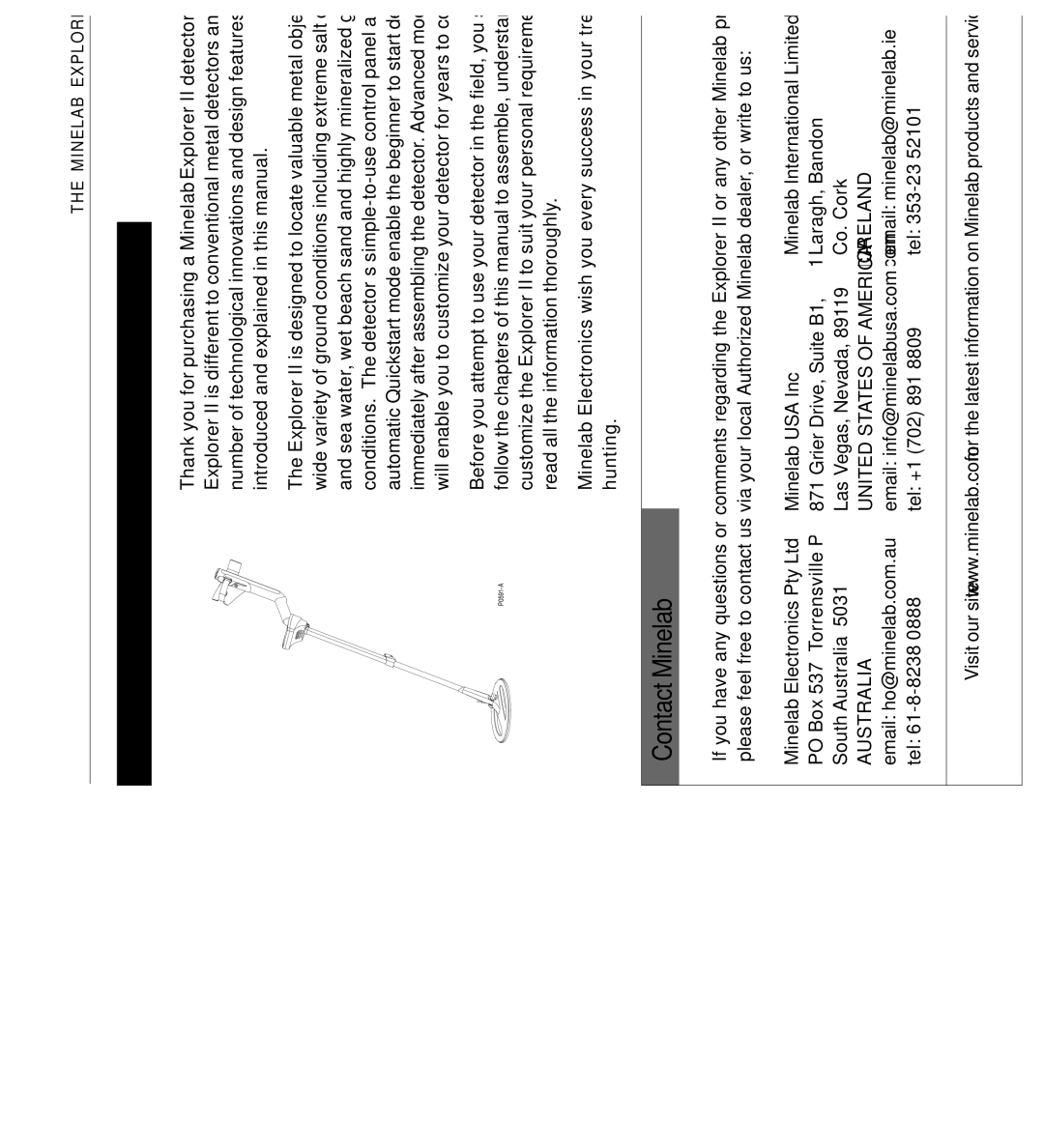 Minelab Mine lab Explorer IITM, P0591-A manual Minelab Electronics wish you every success in your treasure, Hunting 