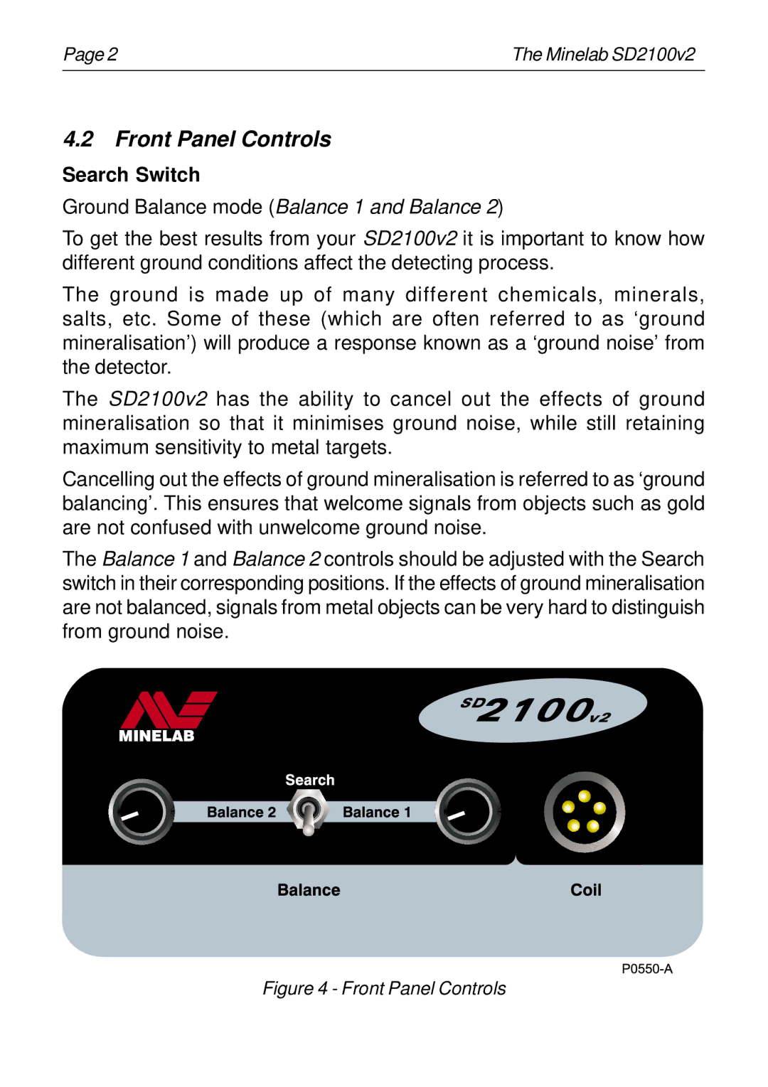 Minelab SD2100v2 instruction manual Front Panel Controls, Search Switch 