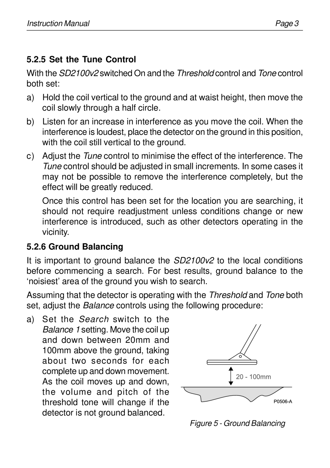 Minelab SD2100v2 instruction manual Set the Tune Control, Ground Balancing 