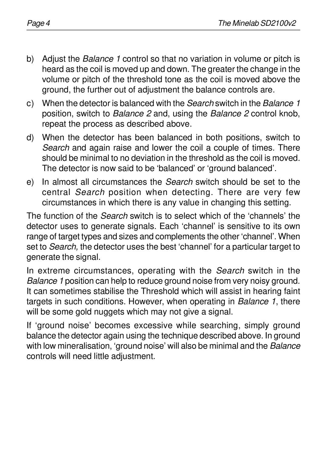 Minelab instruction manual Minelab SD2100v2 