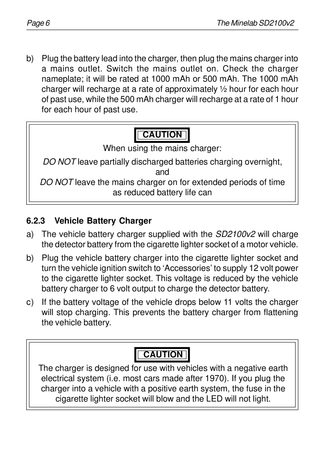 Minelab SD2100v2 instruction manual Vehicle Battery Charger 