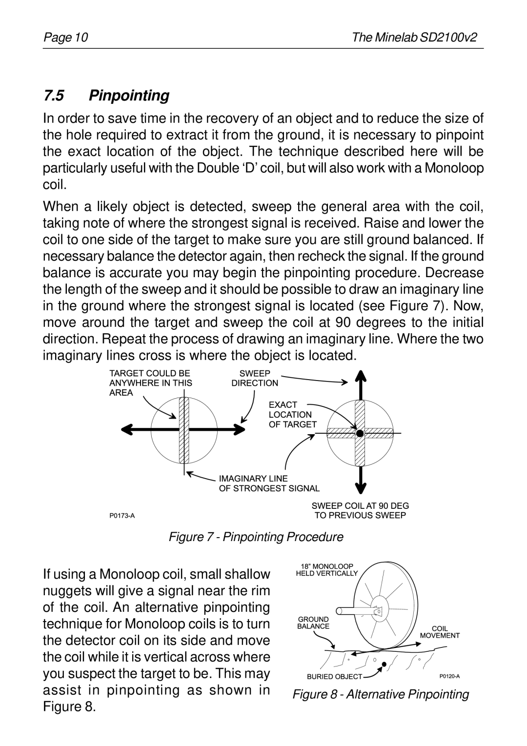 Minelab SD2100v2 instruction manual Pinpointing Procedure 