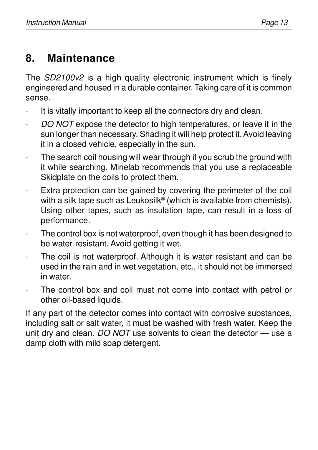 Minelab SD2100v2 instruction manual Maintenance 