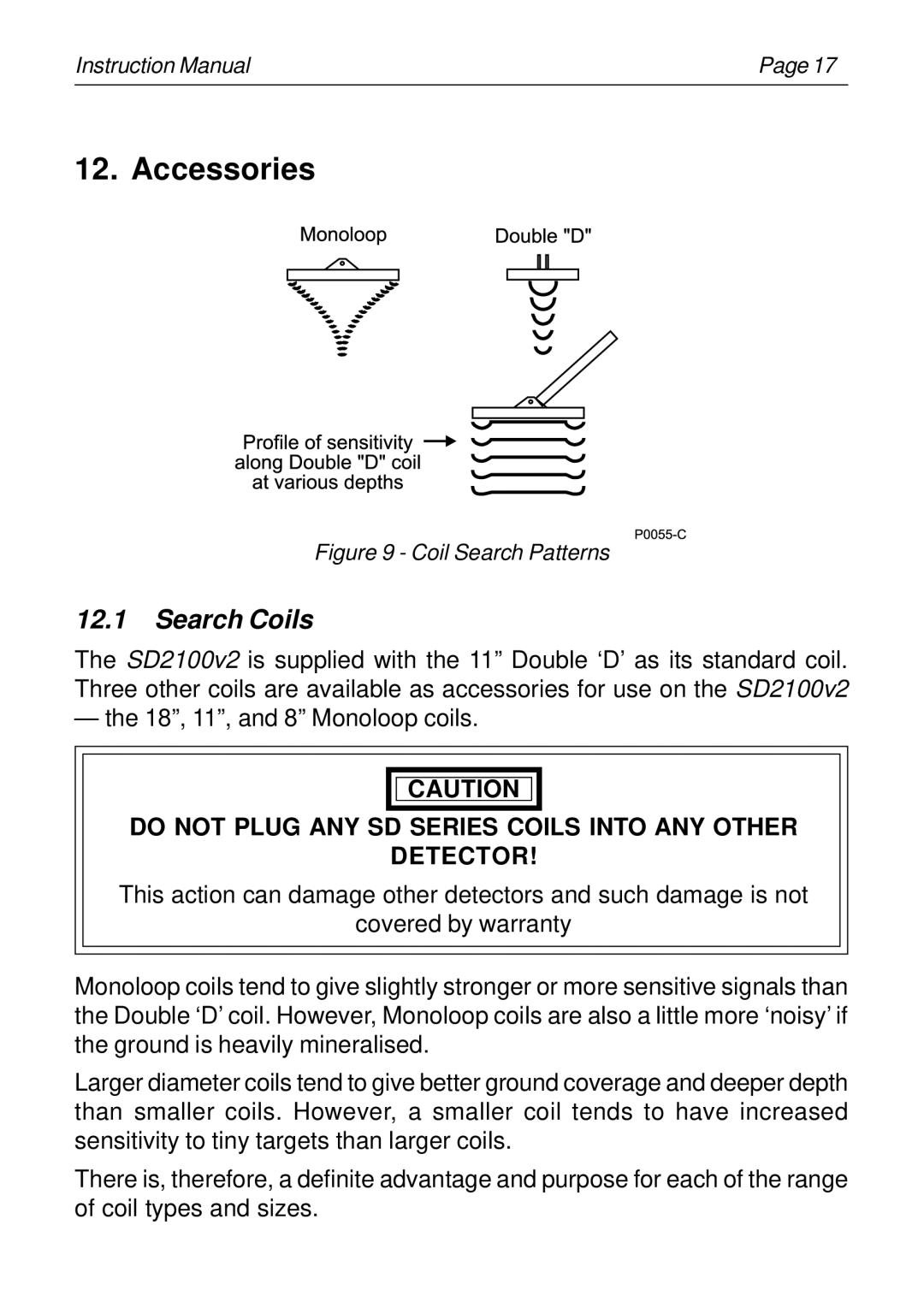 Minelab SD2100v2 instruction manual Accessories, Search Coils 