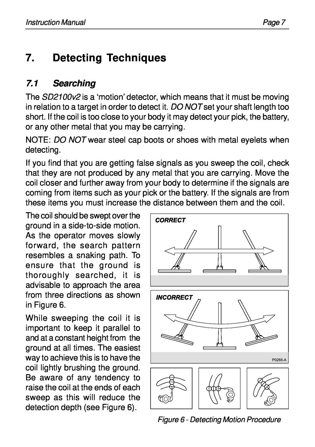 Minelab SD2100v2 instruction manual Detecting Techniques, Searching 