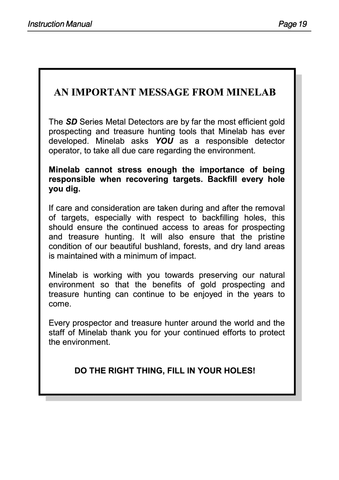 Minelab SD2100v2 instruction manual Instruction Manual, Page 
