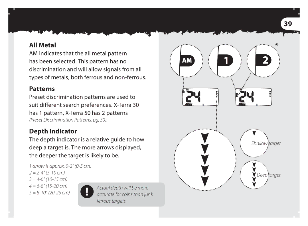 Minelab x-terra manual All Metal, Patterns, Depth Indicator 