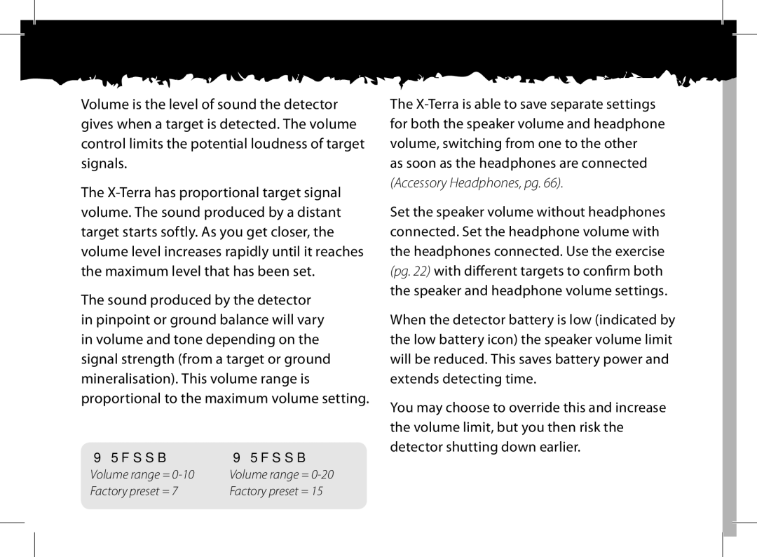 Minelab x-terra manual Terra Volume range = 