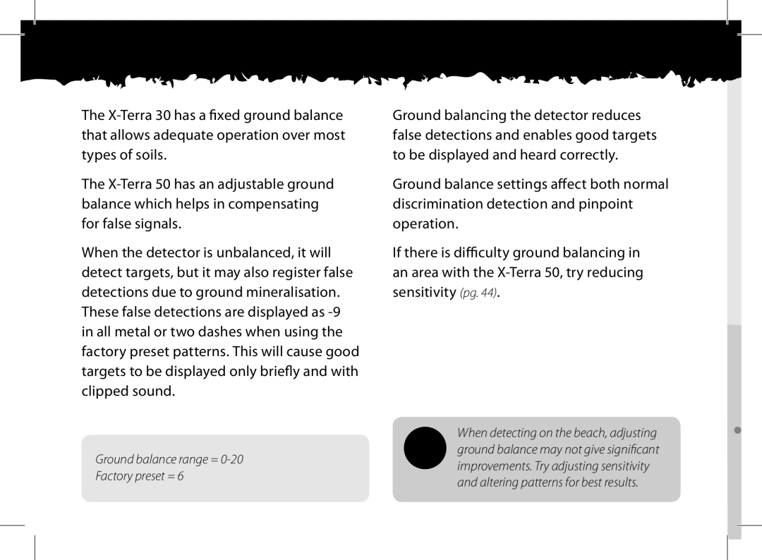 Minelab x-terra manual Ground balance range = Factory preset = 