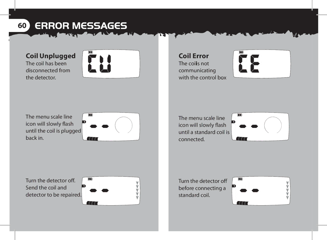 Minelab x-terra manual Coil Unplugged, Coil Error 