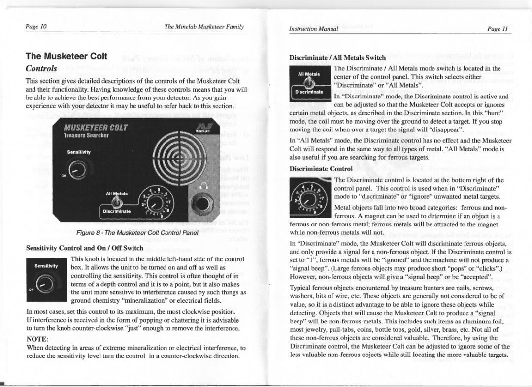 Minelab XS Pro, Colt manual 